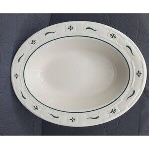 Longaberger Pottery Woven Traditions Green Oval Vegetable Serving Dish USA